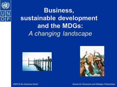 UNDP & the Business SectorBureau for Resources and Strategic Partnerships Business, sustainable development and the MDGs: A changing landscape.