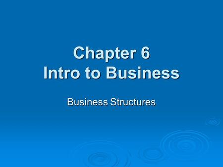 Chapter 6 Intro to Business