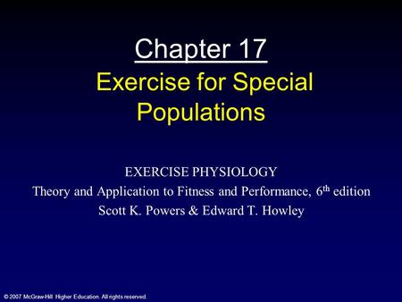 Chapter 17 Exercise for Special Populations