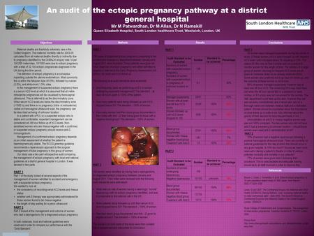 An audit of the ectopic pregnancy pathway at a district general hospital Mr M Patwardhan, Dr M Allan, Dr N Ramskill Queen Elizabeth Hospital, South London.