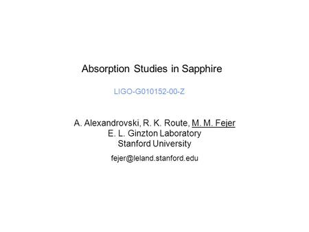 Absorption Studies in Sapphire