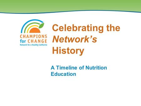 Celebrating the Network’s History A Timeline of Nutrition Education.