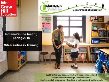 1 S S Indiana Online Testing Spring 2015 Site Readiness Training Webinar Training Sessions: Calls will be operator assisted. Submit questions through the.