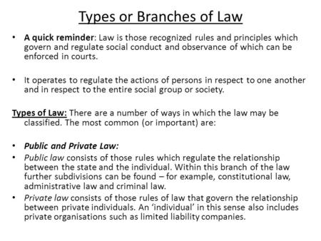 Types or Branches of Law