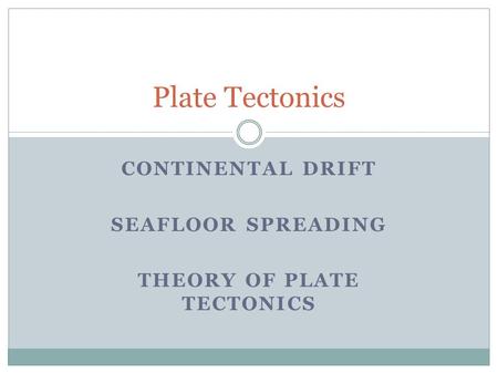 Continental Drift Seafloor Spreading Theory of Plate Tectonics