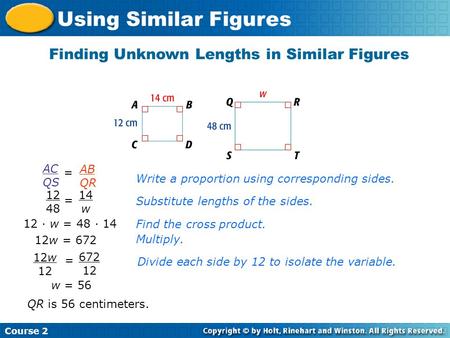 Finding Unknown Lengths in Similar Figures