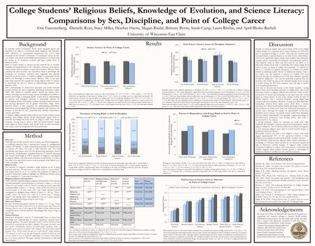 College Students’ Religious Beliefs, Knowledge of Evolution, and Science Literacy: Comparisons by Sex, Discipline, and Point of College Career Eric Fuerstenberg,