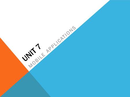 UNIT 7 MOBILE APPLICATIONS. OBJECTIVES  CO3 Create a website that is optimized for viewing on a mobile device. 2.
