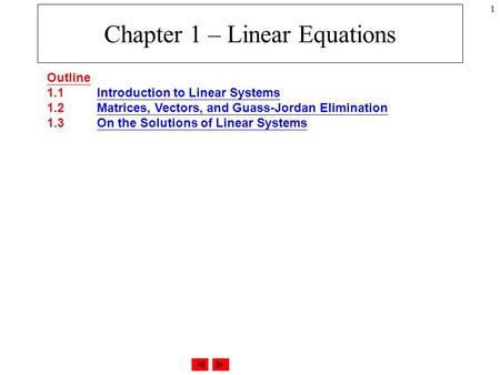 Chapter 1 – Linear Equations