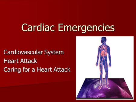 Cardiac Emergencies Cardiovascular System Heart Attack Caring for a Heart Attack.
