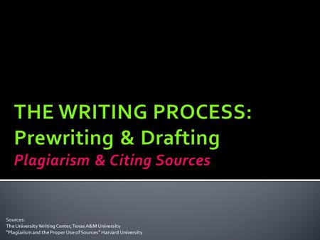 Sources: The University Writing Center, Texas A&M University “Plagiarism and the Proper Use of Sources” Harvard University.