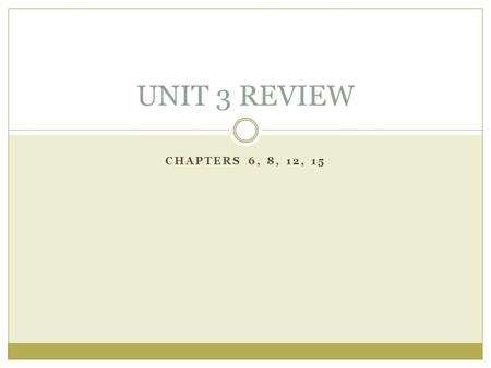 CHAPTERS 6, 8, 12, 15 UNIT 3 REVIEW. THE BRAIN AND BODY Chapter 6.