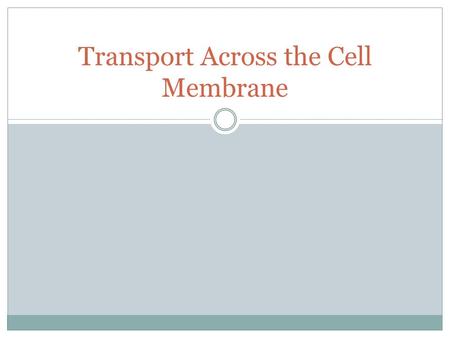 Transport Across the Cell Membrane. Cell Membrane The cell membrane is selectively permeable. This means that some molecules are able to pass through.