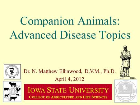 Companion Animals: Advanced Disease Topics Dr. N. Matthew Ellinwood, D.V.M., Ph.D. April 4, 2012 I OWA S TATE U NIVERSITY C OLLEGE OF A GRICULTURE AND.