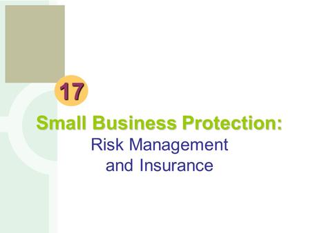 E s b 17 Small Business Protection: Small Business Protection: Risk Management and Insurance.