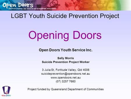 LGBT Youth Suicide Prevention Project Opening Doors
