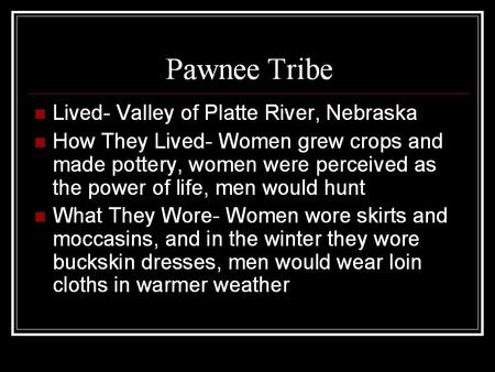 The Pawnee loved the stars. There was no ceremony that did not have some connection with the stars. They are also credited with being the best scouts.
