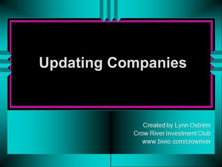 Updating Companies Created by Lynn Ostrem Crow River Investment Club www.bivio.com/crowriver.