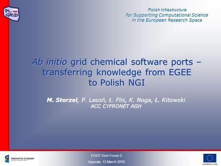 EUROPEAN UNION Polish Infrastructure for Supporting Computational Science in the European Research Space Ab initio grid chemical software ports – transferring.