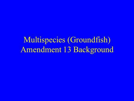 Multispecies (Groundfish) Amendment 13 Background.