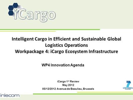Intelligent Cargo in Efficient and Sustainable Global Logistics Operations Workpackage 4: iCargo Ecosystem Infrastructure iCargo 1 st Review May 2012 05/12/2012.
