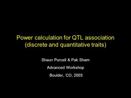 Shaun Purcell & Pak Sham Advanced Workshop Boulder, CO, 2003