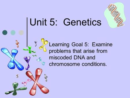 Unit 5: Genetics Learning Goal 5: Examine problems that arise from miscoded DNA and chromosome conditions.