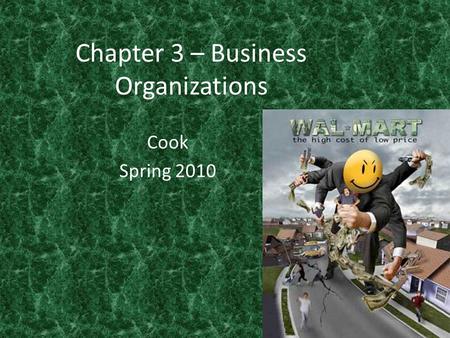 Chapter 3 – Business Organizations Cook Spring 2010.