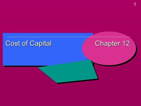 1 Cost of Capital Chapter 12. 2 Learning Objectives Learning Objectives  Explain the concept and purpose of determining a firm’s cost of capital.  Identify.