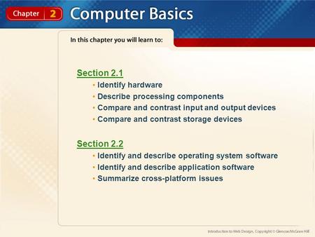 Section 2.1 Identify hardware Describe processing components Compare and contrast input and output devices Compare and contrast storage devices Section.