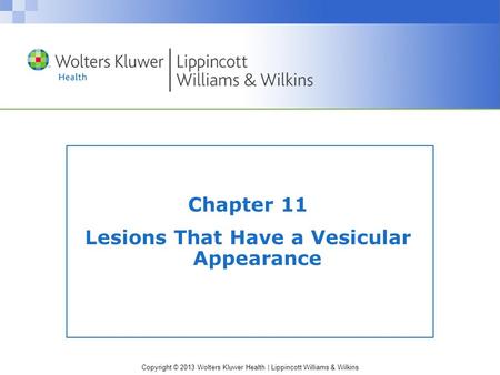 Copyright © 2013 Wolters Kluwer Health | Lippincott Williams & Wilkins Chapter 11 Lesions That Have a Vesicular Appearance.