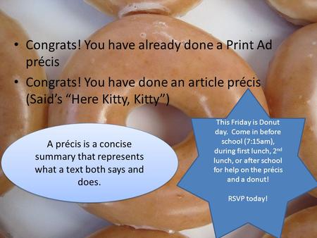 The Literary Précis Congrats! You have already done a Print Ad précis