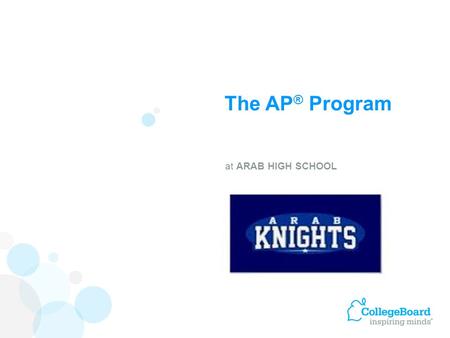 The AP ® Program at ARAB HIGH SCHOOL. 93% of our 2013 graduates pursued post- secondary education. 34% enrolled in four year colleges 59% enrolled in.