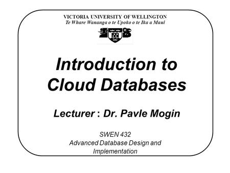 Plan for Intro to Cloud Databases