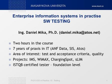 Enterprise information systems in practise SW TESTING