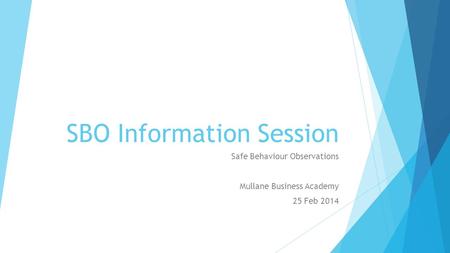 SBO Information Session Safe Behaviour Observations Mullane Business Academy 25 Feb 2014.