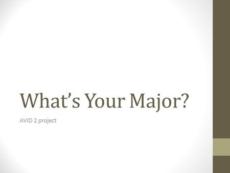 What’s Your Major? AVID 2 project. List A 1.AccountingAccounting 2.AdvertisingAdvertising 3.African American StudiesAfrican American Studies 4.AgribusinessAgribusiness.