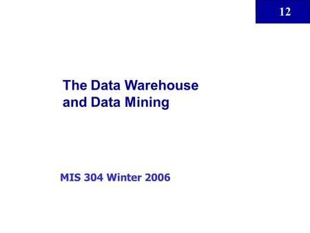 12 The Data Warehouse and Data Mining MIS 304 Winter 2006.