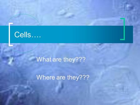 Cells…. What are they??? Where are they???. Cell Drawings Blue book pg. 391 In your journal draw AND color a picture of each type of cell. Label only.