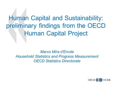 1 Human Capital and Sustainability: preliminary findings from the OECD Human Capital Project Marco Mira d’Ercole Household Statistics and Progress Measurement.