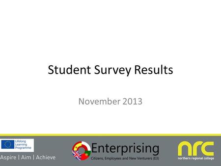 Student Survey Results November 2013. Student Participation CollegeNumber of Surveys Completed NRC Northern Ireland187 EPA Portugal160 ZSE-U Poland30.