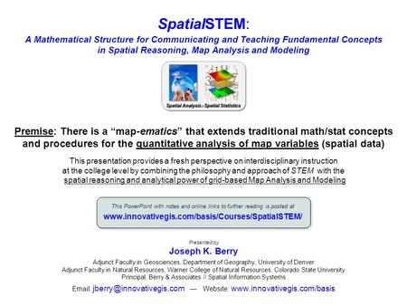SpatialSTEM: A Mathematical Structure for Communicating and Teaching Fundamental Concepts in Spatial Reasoning, Map Analysis and Modeling Presented by.
