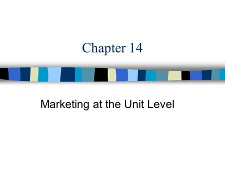 Chapter 14 Marketing at the Unit Level. Unit Level Marketing n Neighborhood marketing n Basis –Customers –Competition.