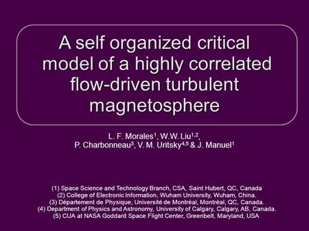 A self organized critical model of a highly correlated model of a highly correlated flow-driven turbulent magnetosphere L. F. Morales 1, W.W. Liu 1,2,