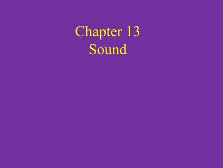 Chapter 13 Sound. Sound is a compressional wave created by a disturbance or vibration that compresses molecules.