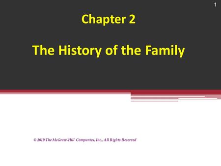 Chapter 2 The History of the Family 1 © 2010 The McGraw-Hill Companies, Inc., All Rights Reserved.