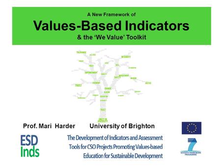 V Prof. Mari Harder University of Brighton A New Framework of Values-Based Indicators & the ‘We Value’ Toolkit.