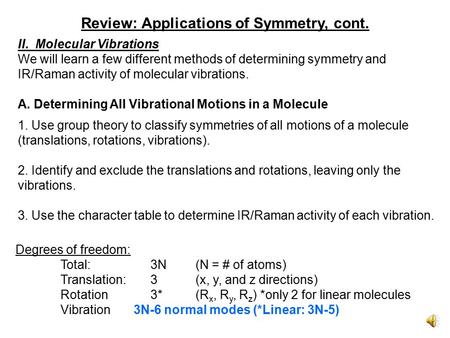 Review: Applications of Symmetry, cont.