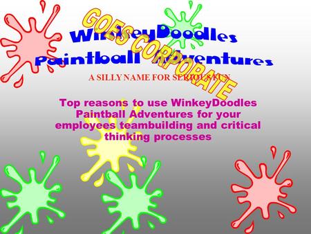 Top reasons to use WinkeyDoodles Paintball Adventures for your employees teambuilding and critical thinking processes A SILLY NAME FOR SERIOUS FUN.