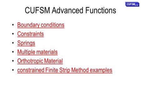 CUFSM Advanced Functions
